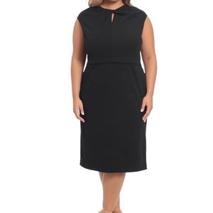 Maggy London Twist Neck Sleeveless Midi Dress 16W Black Office Career NWT